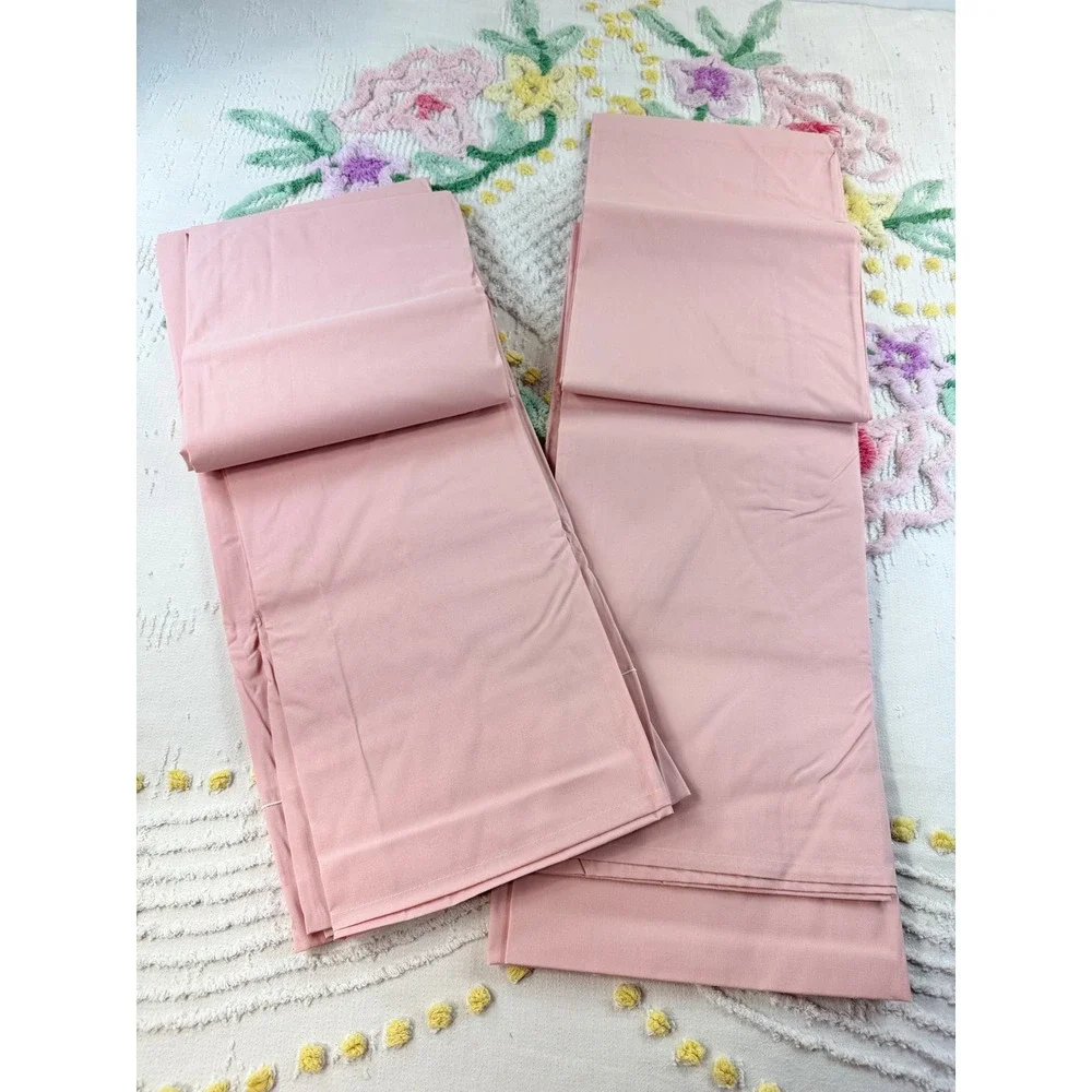 Vintage JCPenney Twin Bed Flat Sheets Set of 2 Pink Cotton Blend Made in USA